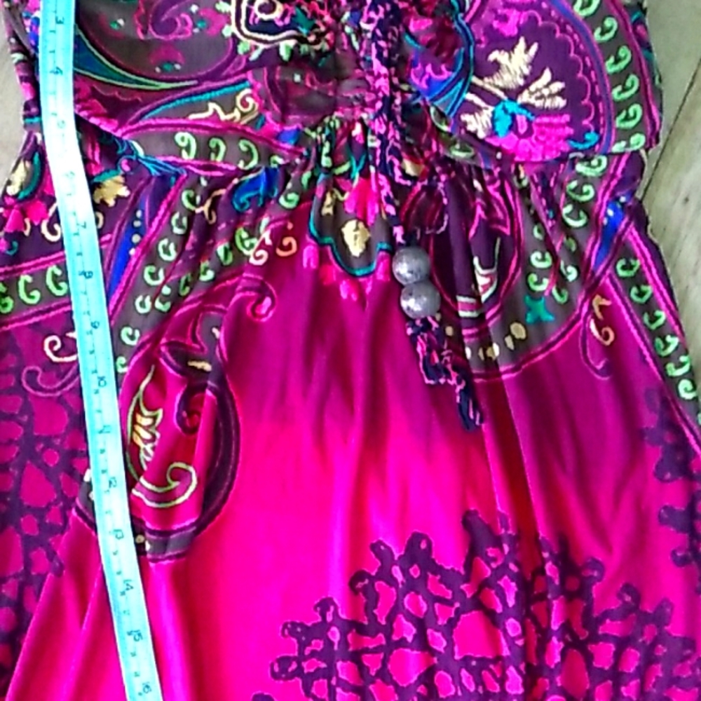 🆘FUCHSIA PAISLEY EUC BOHEMIAN HALTER MAXI DRESS Body CENTRAL  SZ Medium